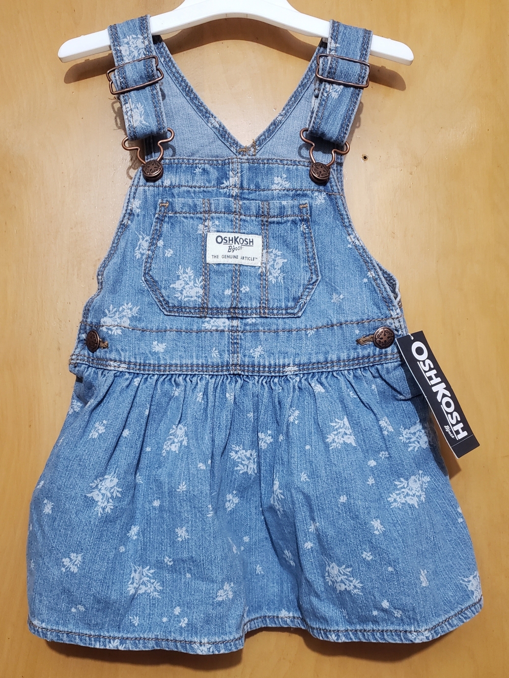 OshKosh B'gosh Blue Floral Denim Overall Dress